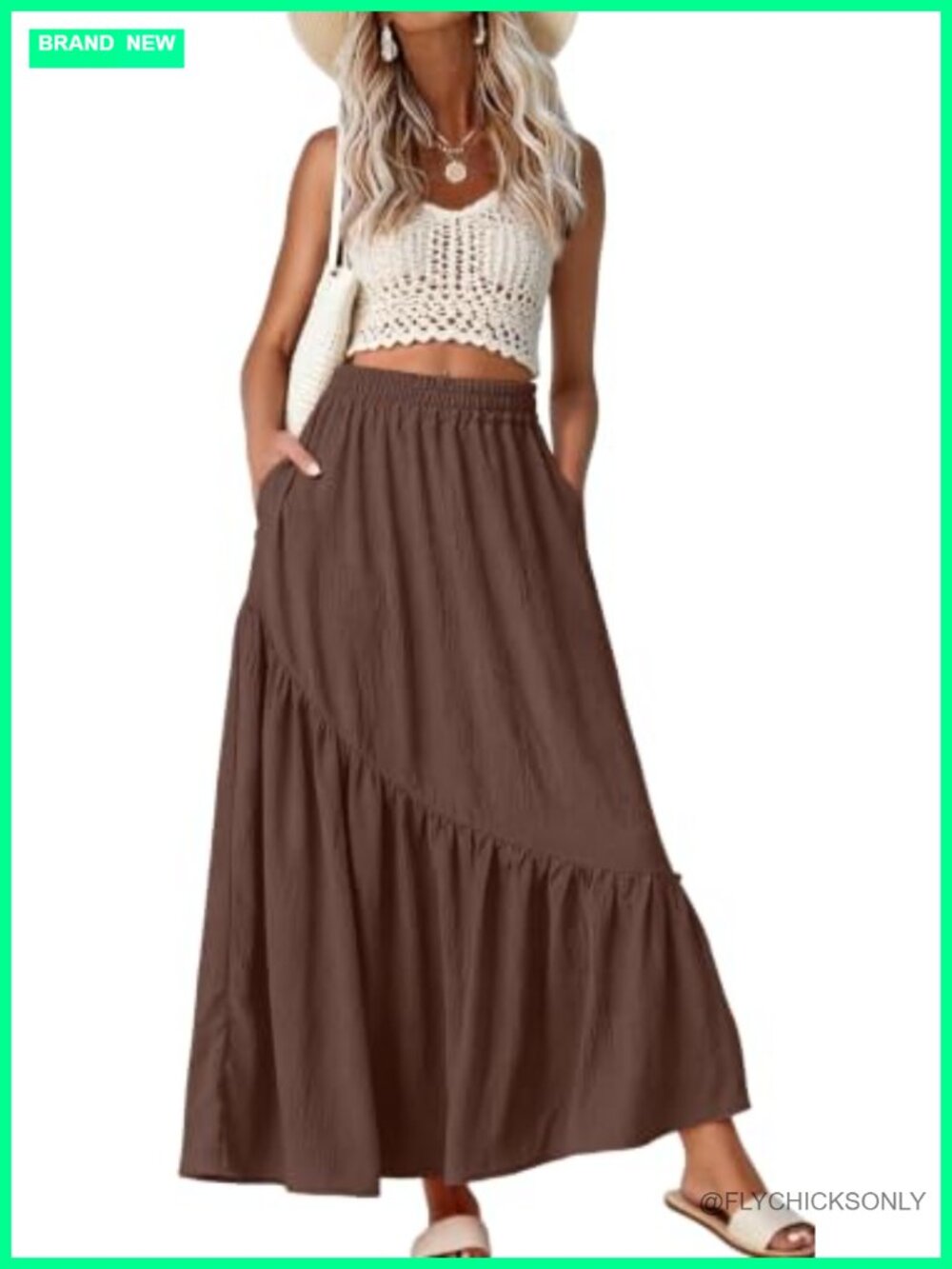Women's Maxi Skirt High Waist Tiered A-Line with Pockets
